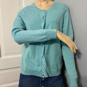 ANN TAYLOR Cashmere Button Down Sweater Cardigan with Front Ruffles